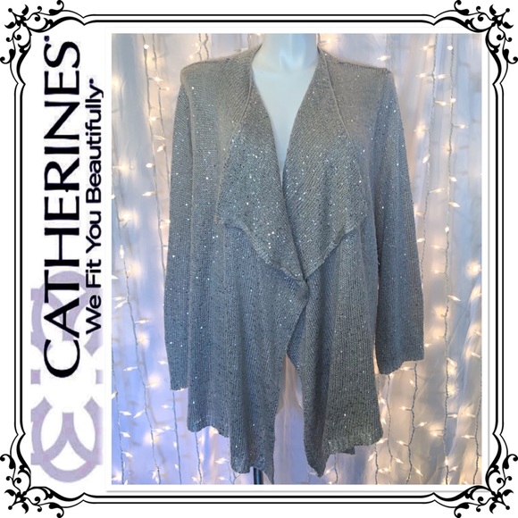 Catherines Sweaters - CATHERINES ⭐️ Silver Sequin Sparkle Open Cardigan